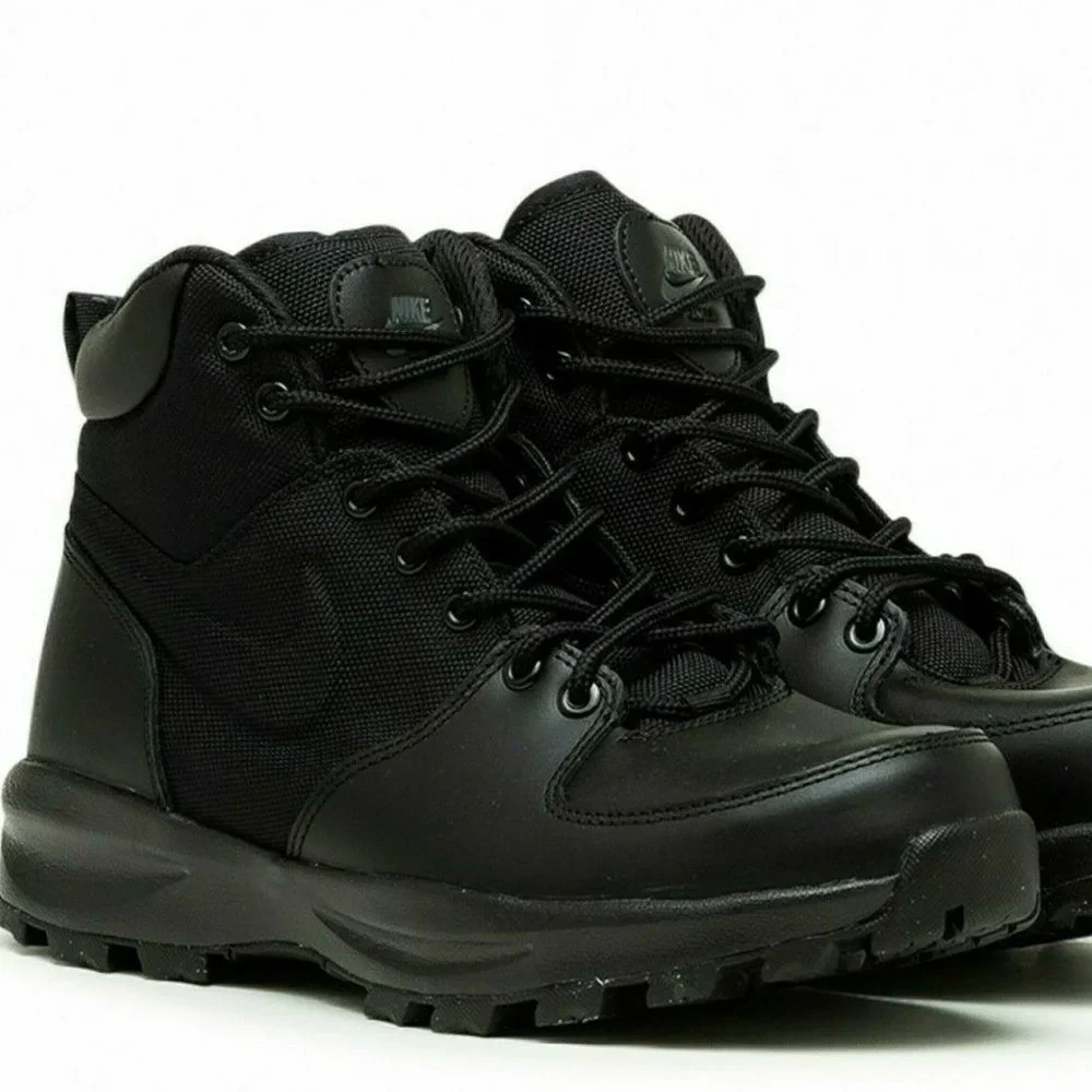 Nike Manoa Water Resistant Leather Boots Triple Black 456975-001 Mens - Picture 1 of 7